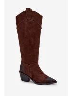 Dámské cowboy kozačky na podpatku z přírodního semiše Artiker – hnědé