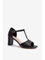 Dámské sandály na podpatku s ozdobným páskem eko kůže černé Triavera