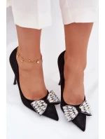 Podpatky s mašlí a krystaly Černé Marivine