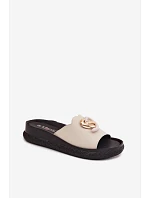 Kožené pantofle s ozdobným detailem S.Barski KV61-6046 Béžové