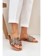 Dámské pantofle na plochém podpatku 40381 Taupe - Zazoo Dámské pantofle na plochém podpatku 40381 Taupe - Zazoo