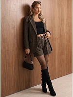 Dámské hnědé kalhoty s kostkovaným vzorem a páskem – FashionStreet SY0597 Dámské hnědé kalhoty s kostkovaným vzorem a páskem – FashionStreet SY0597