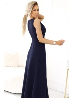 634-1 MIRA elegantní maxi šaty s obálkovým výstřihem a rozparkem na nohou - tmavě modré 634-1 MIRA elegantní maxi šaty s obálkovým výstřihem a rozparkem na nohou - tmavě modré