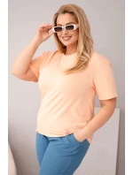 Dámská bavlněná halenka Plus Size s krátkým rukávem basic lososová