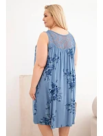 Dámské šaty Plus Size viskózové s květinami a krajkovým vrškem džínová