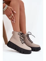Kožené zateplené dámské kotníkové boty na platformě Vinceza 66803 béžové
