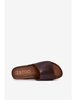 Zazoo 40291 kožené dámské pantofle na korkové platformě čokoládové