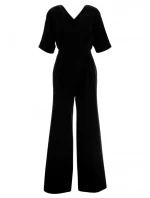 S285 Kombinéza s výstřihem do V a širokými nohavicemi - černá