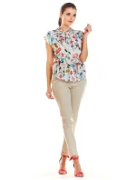 Dámská halenka M194 Ecru s květy - Infinite You Dámská halenka M194 Ecru s květy - Infinite You