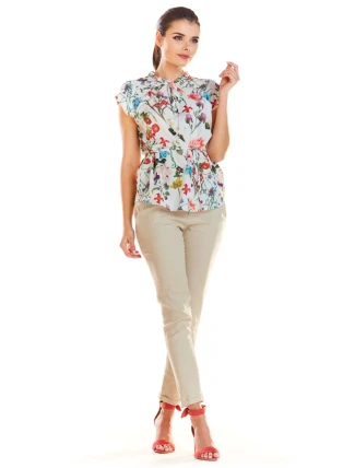 Dámská halenka M194 Ecru s květy - Infinite You Dámská halenka M194 Ecru s květy - Infinite You