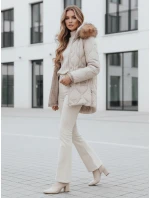 Dámská zimní bunda LUMORE s prošívanou kapucí světle béžová FashionStreet TY5012 Dámská zimní bunda LUMORE s prošívanou kapucí světle béžová FashionStreet TY5012