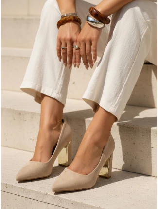 Dámské semišové lodičky na jehlovém podpatku béžové FashionStreet ZY1398