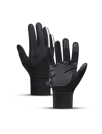 Zateplené protiskluzové sportovní rukavice pro telefon (velikost XL) - černé