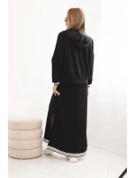 Dámská souprava z viskózy s rozepínací mikinou a dlouhou sukní černá