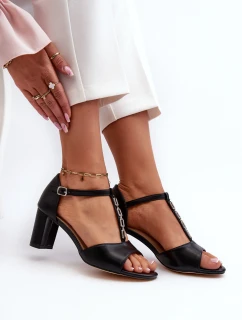 Dámské sandály na podpatku s ozdobným páskem eko kůže černé Triavera