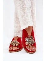 Dámské Sandály Na Plném Podpatku S Ozdobou S.Barski KV27-001 Červené