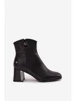 Zateplené kožené boty na podpatku Maciejka K7203-04 Černé