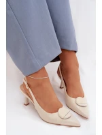Dámské sandály na podpatku s ozdobným detailem světle béžové Mariae