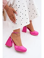 Dámské sandály na vysokém podpatku typu sloupek s páskem s krystaly fuchsiová Seraphina