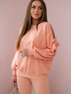 Sada mikiny s mašlí na rukávech a legínách losos