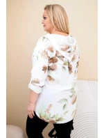 Dámská blůza Plus Size z viskózy s kapucí a květinovým vzorem bílá