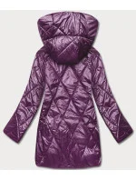 Tmavě fialová dámská bunda s ozdobnou kapucí (B8126-71) Tmavě fialová dámská bunda s ozdobnou kapucí (B8126-71)