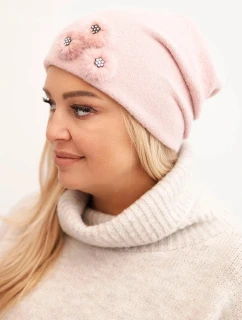 Dámská čepice s ozdobnými chlupatými květinami elegantní černá