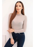 Dámská svetr z kašmíru s rolákem a dlouhým rukávem tmavě béžová