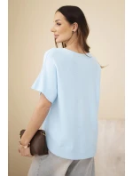 Dámský svetr s krátkým rukávem volného střihu modrý