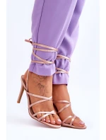 Dámské Sandály Vázané Na Vysokém Podpatku Béžove Meya