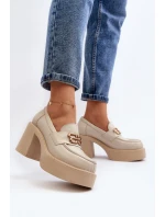 Zazoo 20170 Dámská kožená obuv na podpatku světle béžové