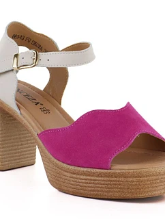 Růžovo-béžové kožené sandály na podpatku Vinceza 26-66943