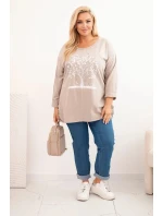 Dámská blůza Plus Size bavlněná s potiskem stromu béžová Dámská blůza Plus Size bavlněná s potiskem stromu béžová