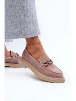 Dámské semišové mokasíny na ploché podrážce s ozdobou D&A TW101 Špinavě růžové