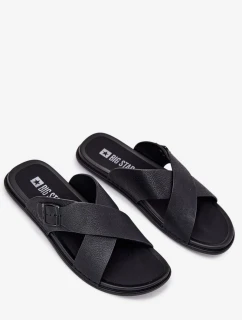 Pánské kožené pantofle s přezkou Big Star – černé