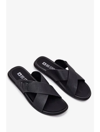 Pánské kožené pantofle s přezkou Big Star – černé