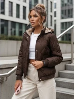 Dámská přechodná prošívaná bunda s kapucí hnědá FashionStreet TY5616
