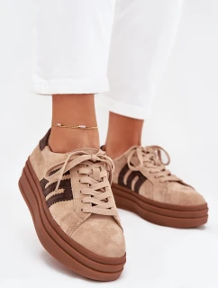 Dámské sneakersy na platformě z přírodní semiše béžové Eldira