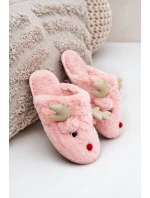 Vánoční Pantofle S Motivem Sobů Kožešinové Růžové Asielle Vánoční Pantofle S Motivem Sobů Kožešinové Růžové Asielle