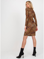 Světle hnědé vypasované šaty s leopardím vzorem se zipem