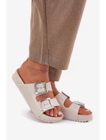 Vůňové Dámské Pantofle S Přezkami A Brilantem Béžové RR285056