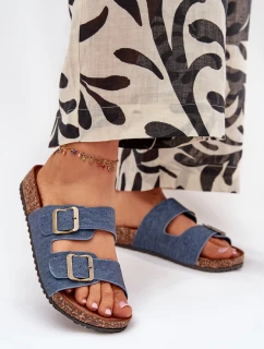 Dámské Pantofle Na Korek Platformě S Přezkami Tmavý Džínovina Vesina