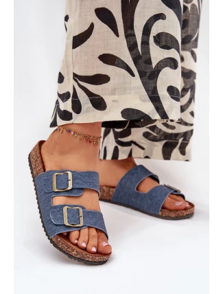 Dámské Pantofle Na Korek Platformě S Přezkami Tmavý Džínovina Vesina