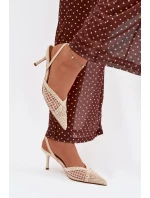 Sandály z pleteniny na jehlovém podpatku světle béžové Hanelis