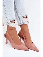 Dámské sandály na podpatku z imitace semiše Růžové Saria