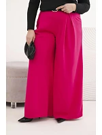 Dámské kalhoty Plus Size se širokými nohavicemi a páskem fuchsiová