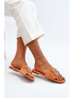 Dámské sandály na ploché podrážce s oranžovým zdobením Inaile