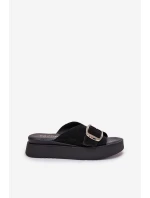 Dámské Semišové Pantofle S Přezkou Na Platformě Černé Zazoo 3019