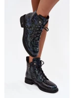 Lakované dámské kotníkové boty z pravé kůže D&A LZ52-962 tmavě modré Lakované dámské kotníkové boty z pravé kůže D&A LZ52-962 tmavě modré