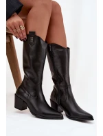 Kožené Kozačky Kovářky Na Podpatku Zateplené Zazoo 70155 Černé